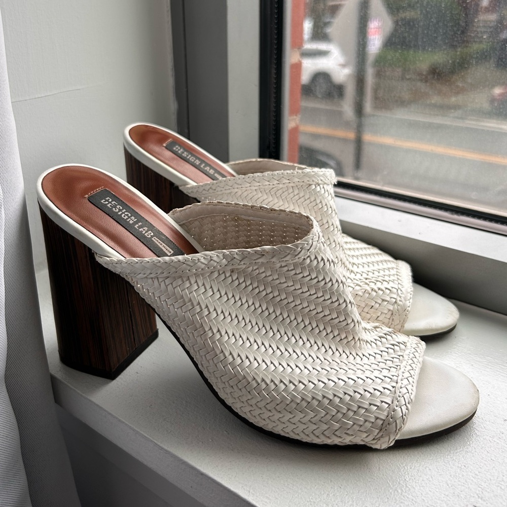 White Woven Heeled Mules